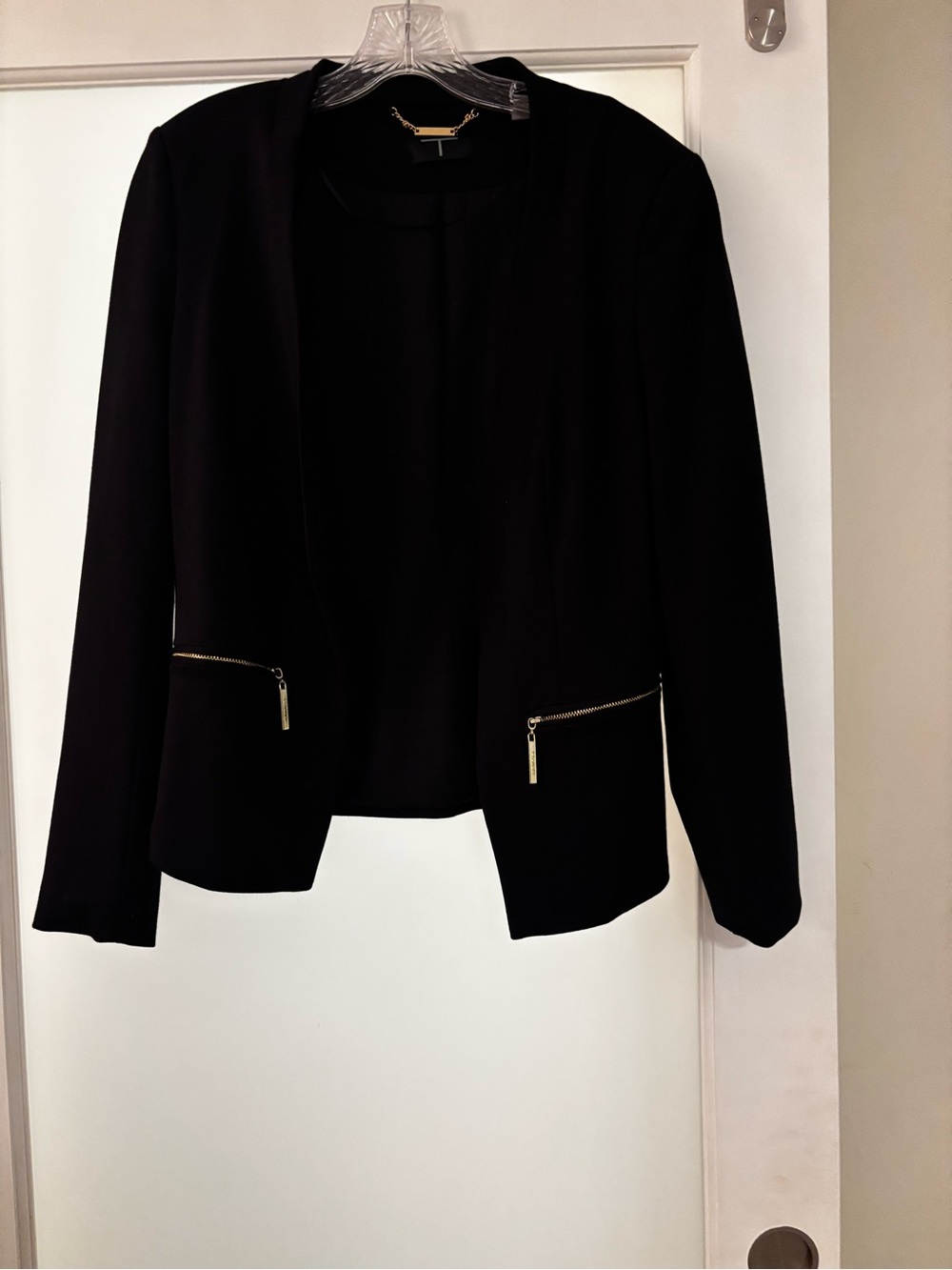 Tahari Black Open-Front Blazer with Gold Zipper Accents